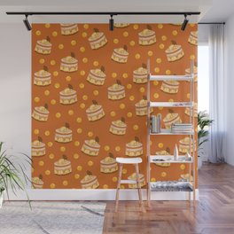 Sweet Cakes Print On Orange Background Pattern Wall Mural