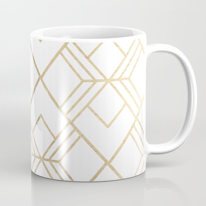 Geometrical white faux gold elegant stylish diamonds Coffee Mug