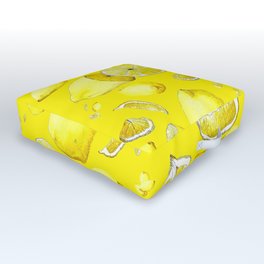 Lemon Lust on Yellow Outdoor Floor Cushion | Patio, Lemonwedge, Jenrubindesigns, Lemonade, Yellow, Citrus, Barbeque, Beach, Lemons, Painting 