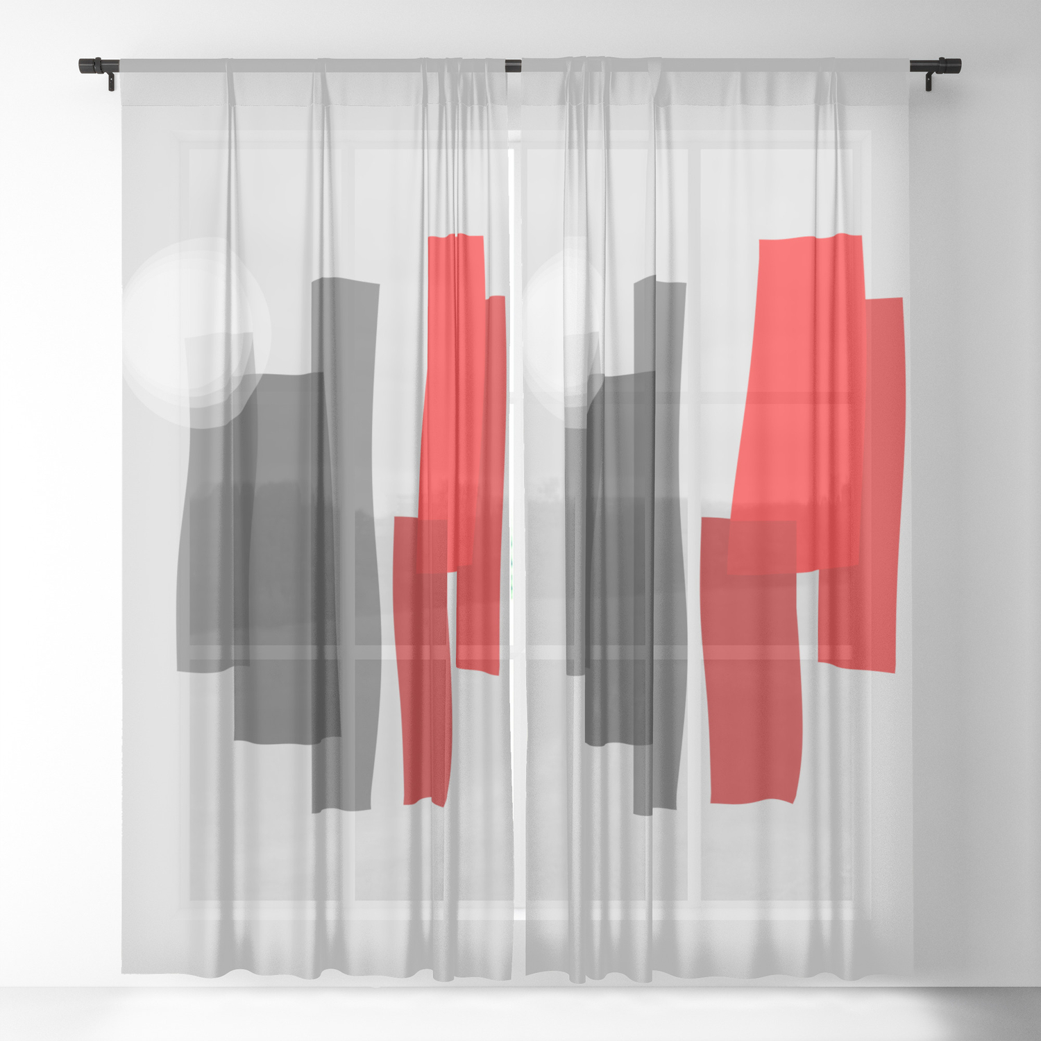 A Place I Remember Abstract Black Gray Red White Sheer Curtain By Mellowcat Society6