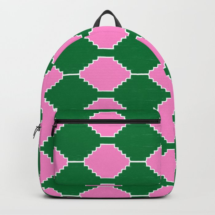 Colorful Pink + Green Ethnic Kilim Pattern Backpack