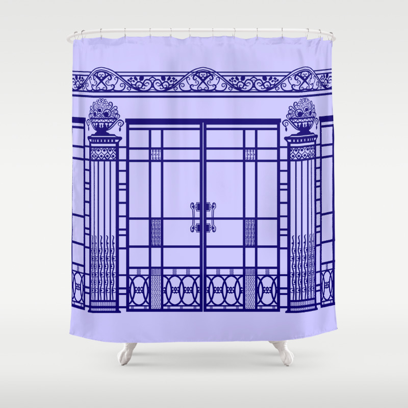 Art Deco Nouveau Ironwork French Blue Shower Curtain Art Deco Nouveau Ironwork French Blue Shower Curtain