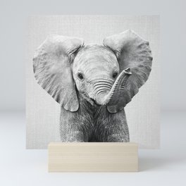 Baby Elephant - Black & White Mini Art Print