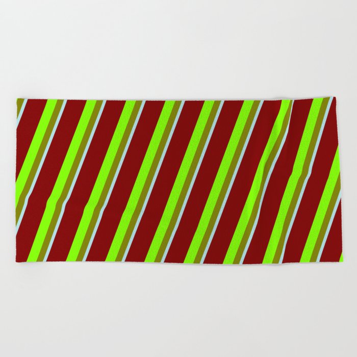Maroon, Chartreuse, Green & Powder Blue Colored Striped/Lined Pattern Beach Towel