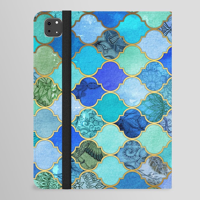 Cobalt Blue, Aqua & Gold Decorative Moroccan Tile Pattern iPad Folio Case