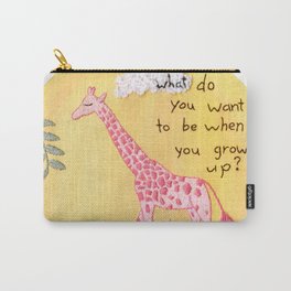 Pink Giraffe Embroidery - "What Do You Want to Be When You Grow Up?" Carry-All Pouch