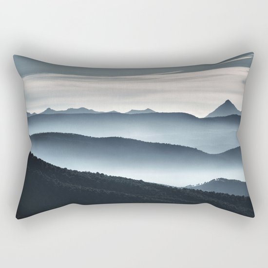 "Misty mountains". Blue hour Rectangular Pillow