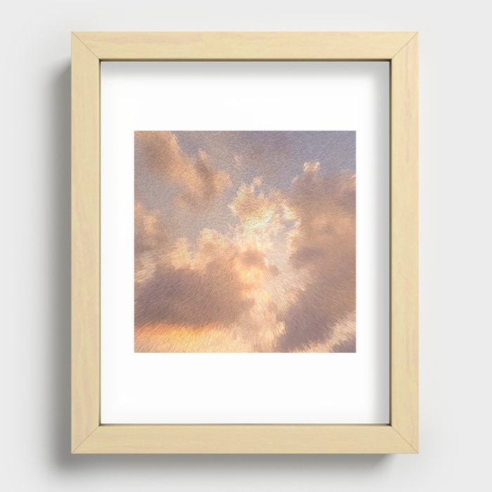 Pastel golden pink summer sunset cloudy sky 3D extrude abstract digital abstract pixel art Recessed Framed Print