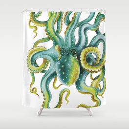 Octopus Tentacles Green Watercolor Art Shower Curtain