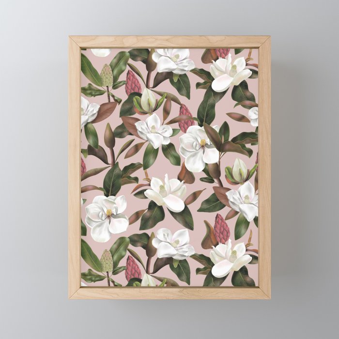Pink Magnolias Pattern Framed Mini Art Print