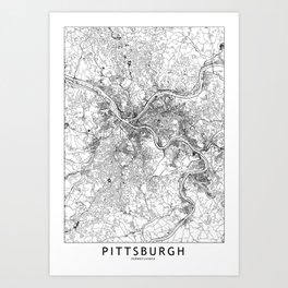 Pittsburgh White Map Art Print