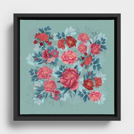 Pink and blue bouquet Framed Canvas