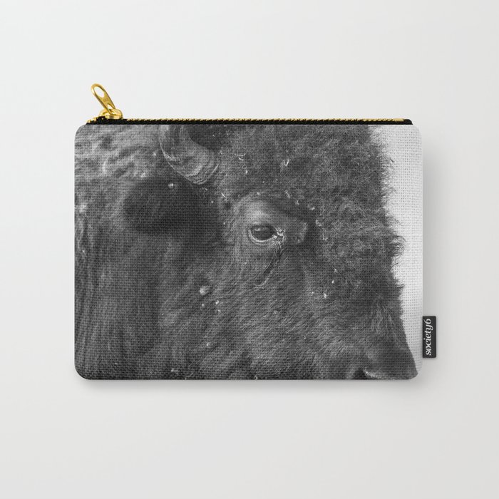 Profile of a Bison - Black and White Portrait of Buffalo on the Tallgrass Prairie in Oklahoma Carry-All Pouch
