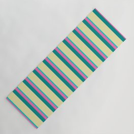 [ Thumbnail: Dark Turquoise, Hot Pink, Dark Cyan & Pale Goldenrod Colored Lined Pattern Yoga Mat ]