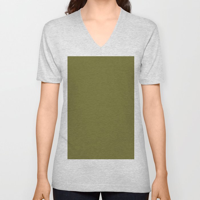 Dark Green-Yellow Solid Color Pantone Cardamom Seed 17-0529 TCX Shades of Yellow Hues V Neck T Shirt