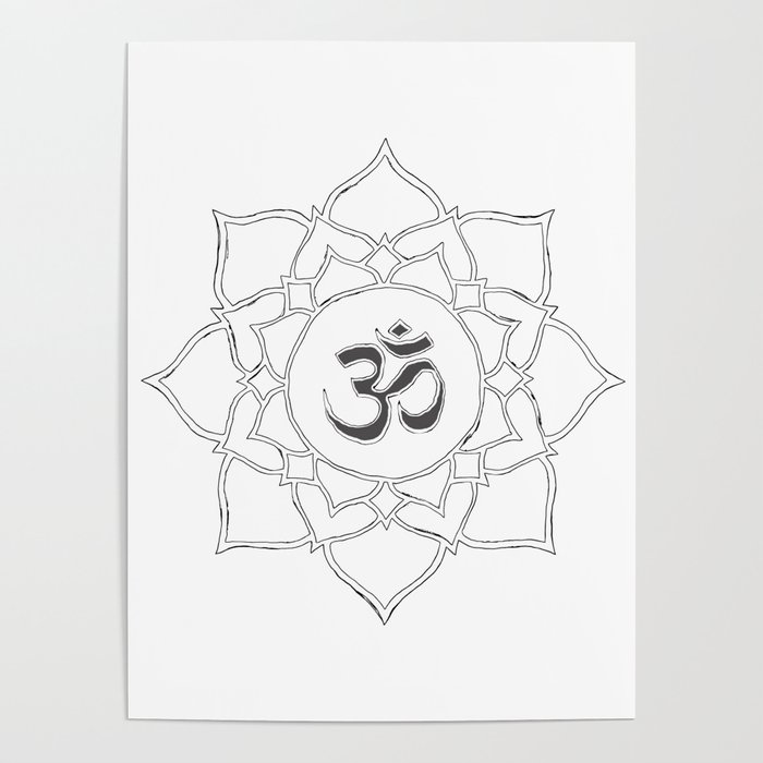 White Lotus Flower Om Symbol Drawing Poster By Cool Prints Society6