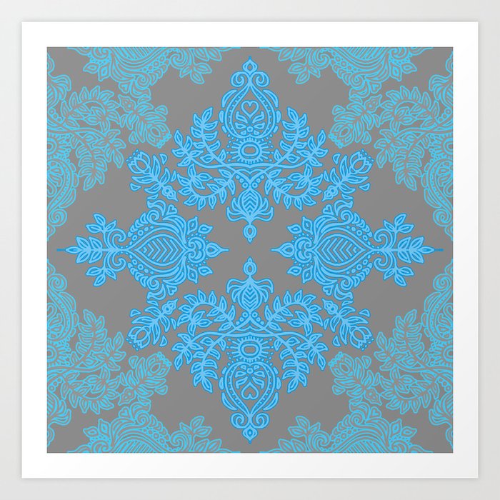 Turquoise Tangle Sky Blue Aqua Amp Grey Pattern Art Print