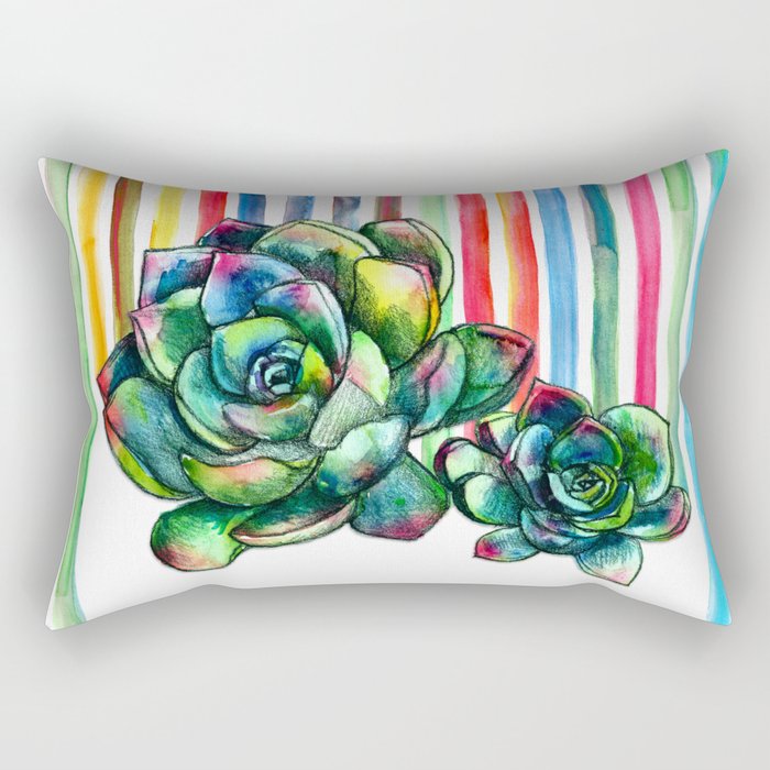 Rainbow Succulents - pencil & watercolor illustration Rectangular Pillow