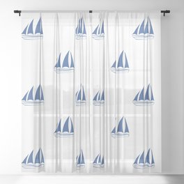 Blue Sailboat Pattern Sheer Curtain
