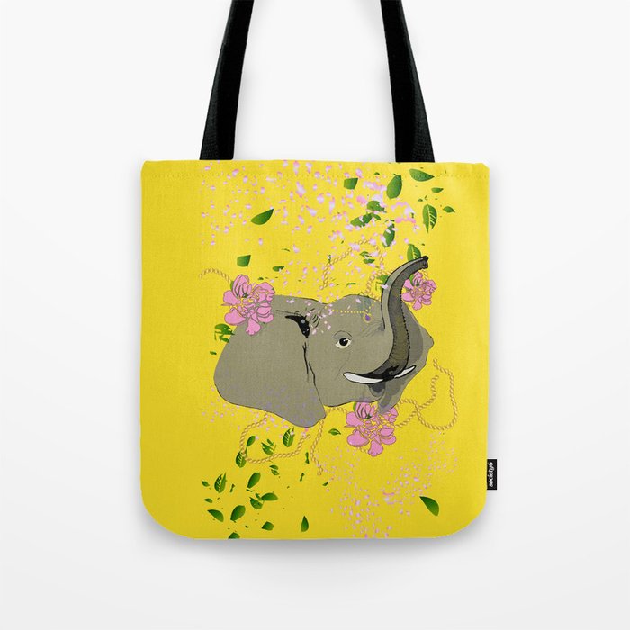 Lucky Elephant in Yellow Tote Bag