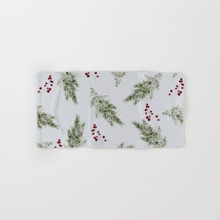 Evergreen & Berries in Winter Grey Hand & Bath Towel