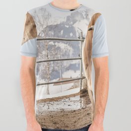 Two Brown Swiss Cows Caressing One All Over Graphic Tee