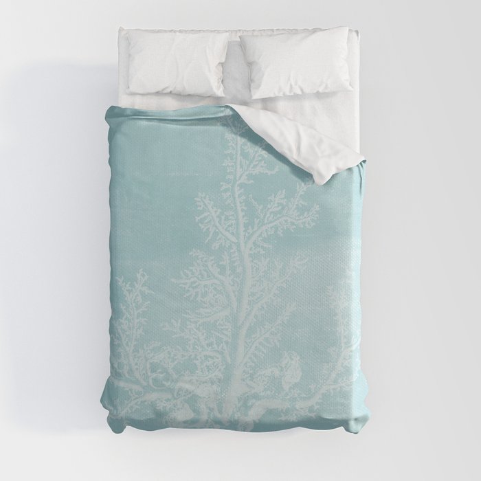 White Coral on Pale Blue Duvet Cover