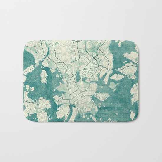 Helsinki Map Blue Vintage Bath Mat