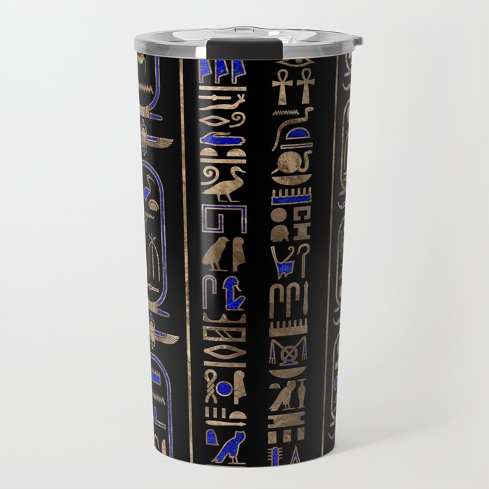 Egyptian hieroglyphs pattern Gold Lapis Lazuli #2 Travel Mug
