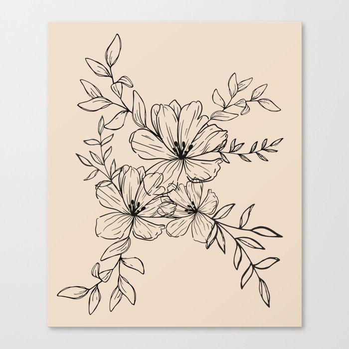 Abstract digital Minimalist Black Flower Leaves Design Canvas Print