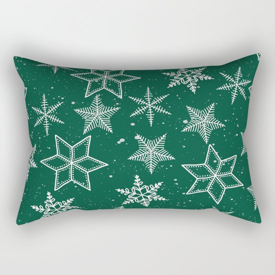 Snowflakes On Green Background Rectangular Pillow