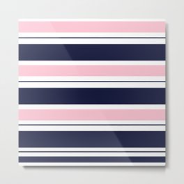 Blue Navy and Pink Stripes Metal Print