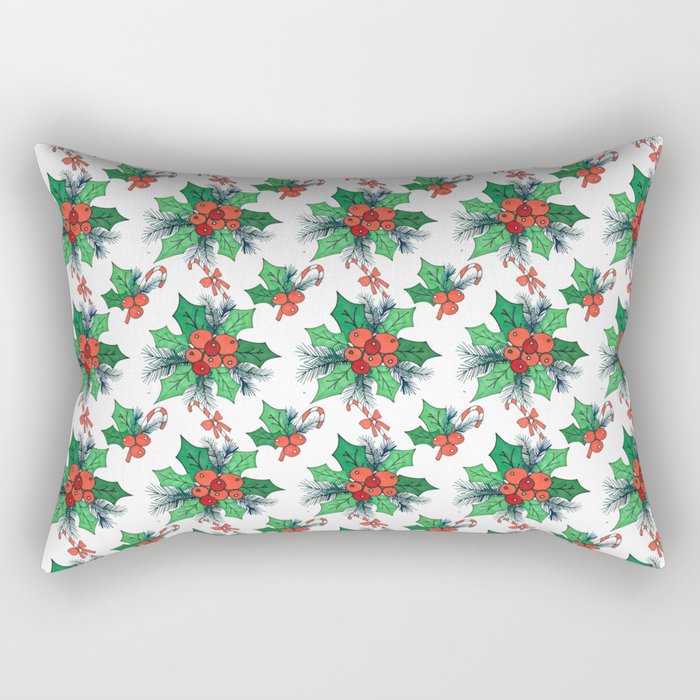 Green red orange Christmas sweet candy holy floral Rectangular Pillow