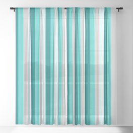 [ Thumbnail: Teal, Light Cyan, Light Gray & Turquoise Colored Pattern of Stripes Sheer Curtain ]
