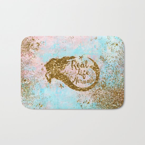 Faux Gold Glitter- REAL LIFE MERMAID on Sea Foam Bath Mat