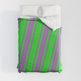 [ Thumbnail: Lime & Orchid Colored Lines Pattern Duvet Cover ]
