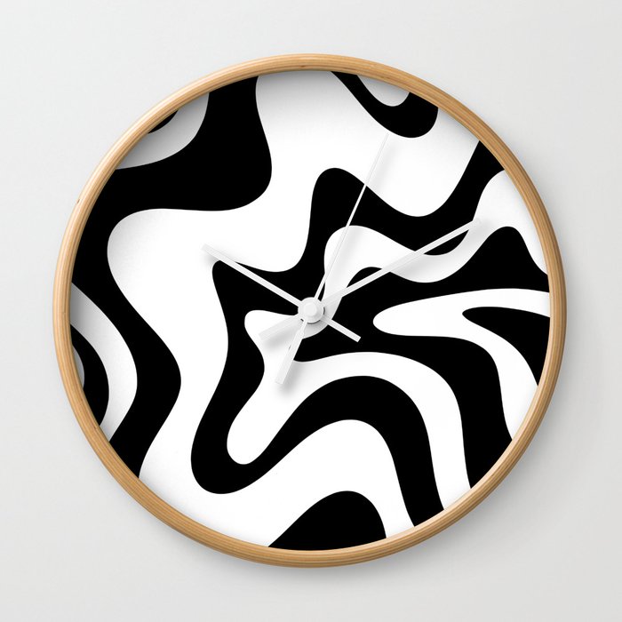 Retro Liquid Swirl Abstract Pattern Square Black and White Wall Clock