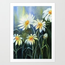 Daisies Watercolor Flowers Art Print
