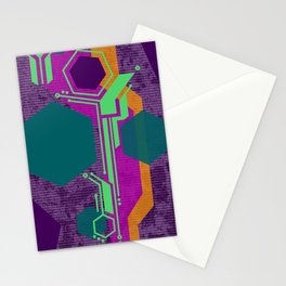 Colorful Cyberpunk Hexagon Circuit Board Stationery Card