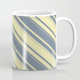 [ Thumbnail: Slate Gray & Pale Goldenrod Colored Stripes Pattern Coffee Mug ]