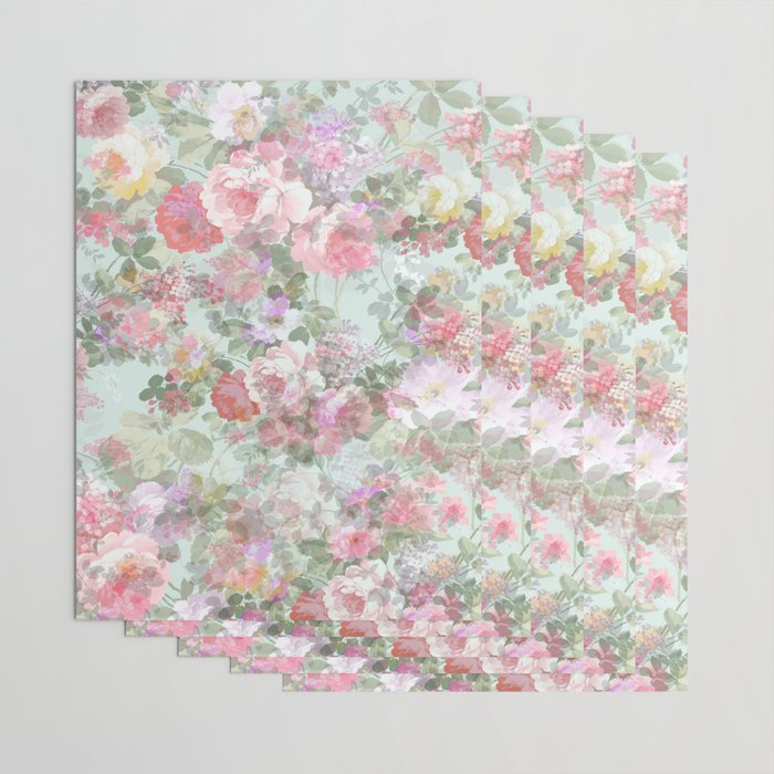 Modern Vintage Chic Blush Pink Forest Green Floral Wrapping Paper by Pink  Water