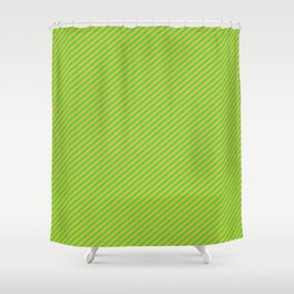 [ Thumbnail: Lime and Brown Colored Lined Pattern Shower Curtain ]