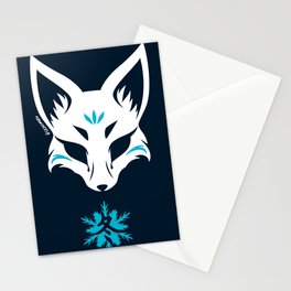 Japanese Kitsune Fox Mask Aesthetic Design Blue Winter Stationery Cards