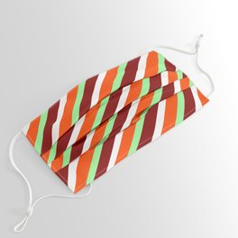 [ Thumbnail: Red, Green, Maroon, and White Colored Pattern of Stripes Face Mask ]
