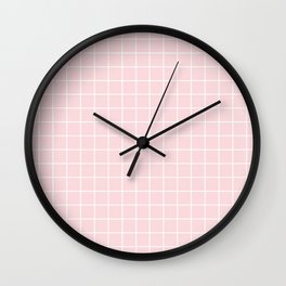 Pale pink - pink color - White Lines Grid Pattern Wall Clock