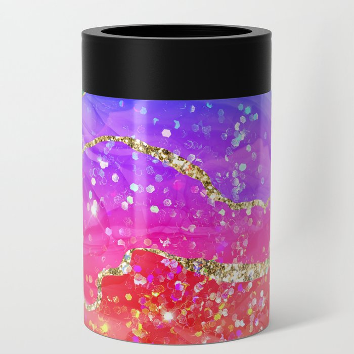 Vibrant Rainbow Glitter Agate Texture 04 Can Cooler