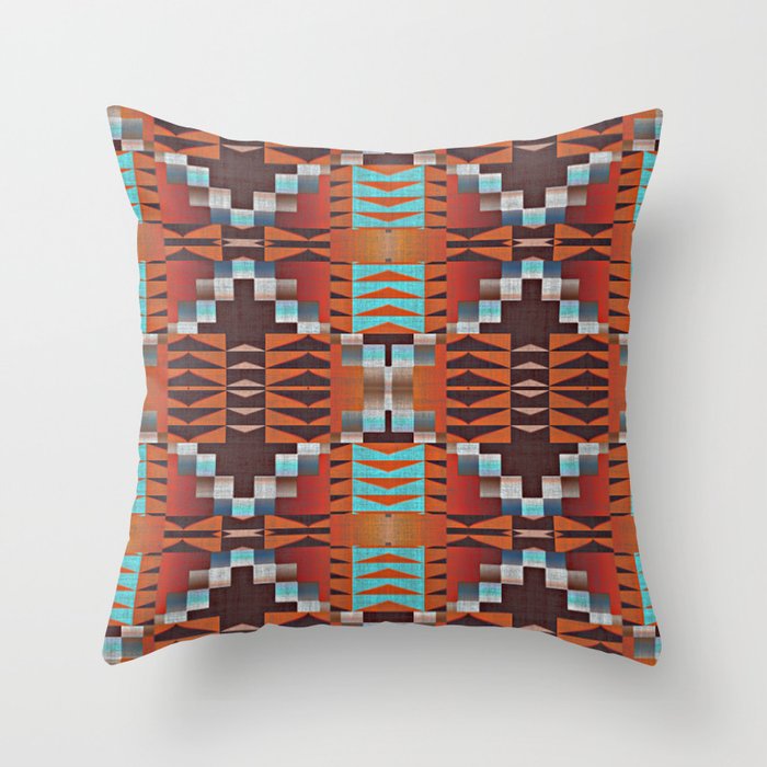 Native American Indian Tribal Mosaic Rustic Cabin Pattern Throw Pillow