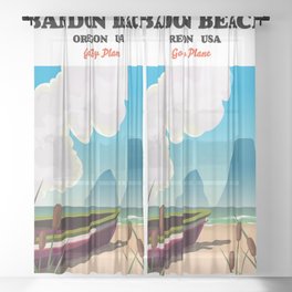Bandon beach, oregon, USA seaside travel poster. Sheer Curtain