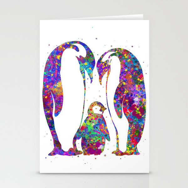 Penguin family watercolor3842475 Stationery Cards