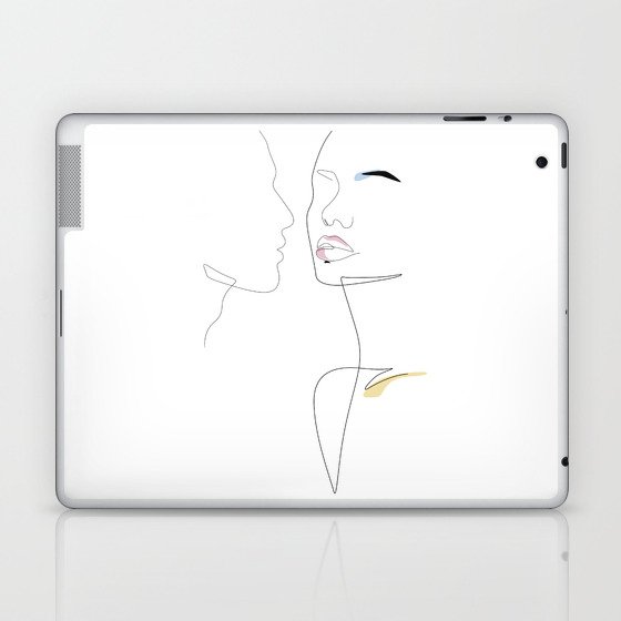 Summer Kisses / Couple kissing line art in pastel colours  Laptop & iPad Skin